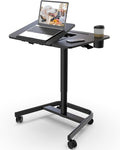 JOY worker Rolling Standing Desk, 60° Tiltable Mobile Laptop Desk, Black | Pneumatic Height Adjustable Cart, Portable Stand Up Desk with Wheels & Cup Holder for Office Home School, Holds Up to 22lbs by JOYworker