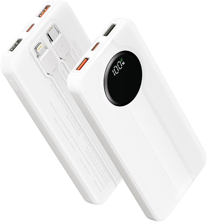 Aioneus Power Bank, 10000mAh Portable Charger with Built in Cables Fast Charging 22.5W USBC in/Out Travel PowerBank Battery Pack for iPhone 16 15 14 13 12 Samsung Galaxy S24 A15 Android Phone(1 Pack) by Aioneus