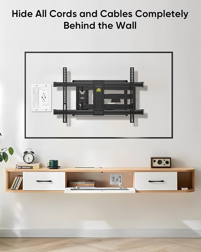 FORGING MOUNT Cord Hider for Wall Mount TV with AC Outlets, 2X USB-A Ports | in-Wall Cable Management Kit, Includes 6ft Extension Cord, Drywall Hole Saw Attachment, Drill Templates - Image 2