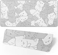 White Kawaii Cats E-Sport Mouse Pad Large Desk Mat Non-Slip Rubber Base Stitched Edge Keyboard Mouse Pad for Office Home E-Sport Computer Laptop, 31.5×11.8 Inches by Brecoy