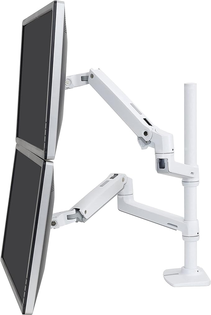 Ergotron – LX Vertical Stacking Dual Monitor Arm, VESA Desk Mount – for 2 Monitors Up to 40 Inches, 7 to 22 lbs Each – Tall Pole, White by Unknown