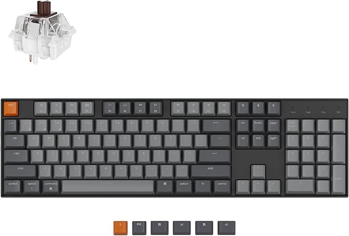 Keychron K10 Full Size 104 Keys Bluetooth Wireless Mechanical Gaming Keyboard for Mac Windows with Keychron Super Brown Switch, Multitasking/White LED Backlight/USB C Wired Computer Keyboard by Keychron