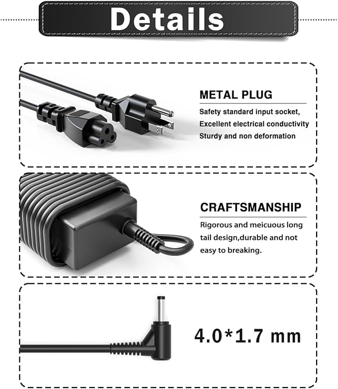 65W AC Adapter Laptop Charger Compatible with Lenovo IdeaPad 1 3 5, Flex 4 5 6 1470 1480, IdeaPad 110s 110 310 320 330s 330 520 530s 710s L340 S145 S340 S540，Yoga 710 720 510, Chromebook - Image 5