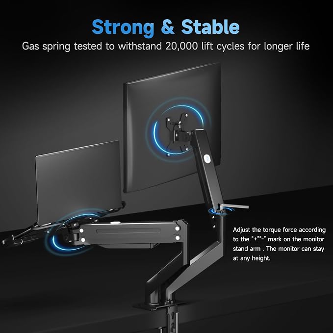 Suptek Monitor Laptop Mount Stand, 2 in 1 Function Dual Monitor Arms Desk Mount for 13"-18" Notebook and 17"-32" Monitor with Laptop Tray,Holds up to 22lbs - Image 7