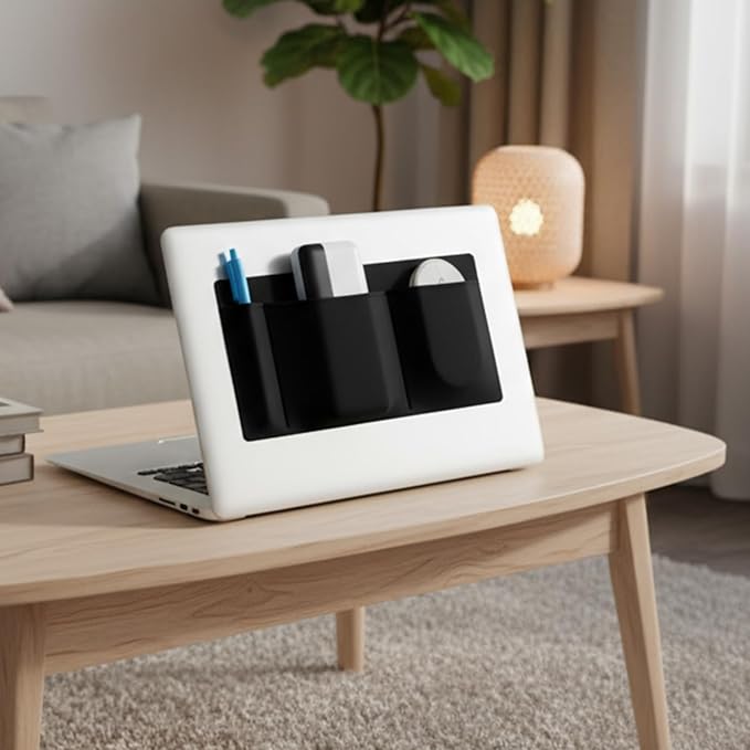 3-Pocket Adhesive Pouch for Laptop Mouse Holder for Laptop Stick on Portable Drive Sleeve Reusable Mouse Headset Storage Bag for SSD HDD USB Drive Cables Computer Accessories - Image 2