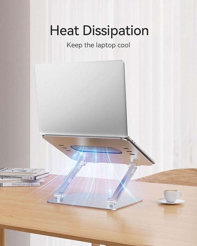 Orlian Foldable Aluminum Laptop Stand for 10-17.3" Laptops, Height Adjustable Portable Ergonomic Computer Holder, Space Saving Desk with Heat Dissipation. Compatible with MacBook/Dell/HP etc, Silver - Image 4