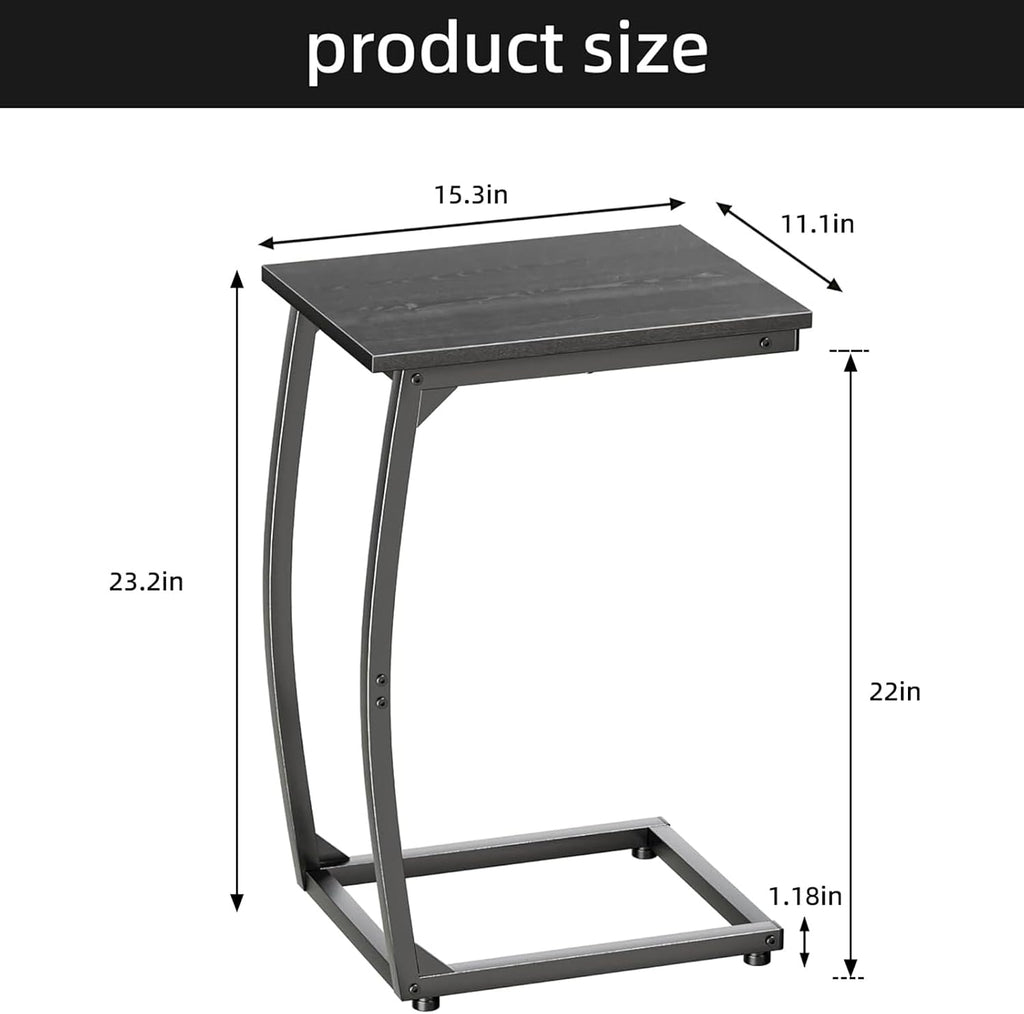 C Shaped End Table Set of 2,Side Table for Couch,Curved Support Legs, Slide Under Couch Table for Sofa, TV Tray Table for Living Room Bedroom(Black) - Image 3