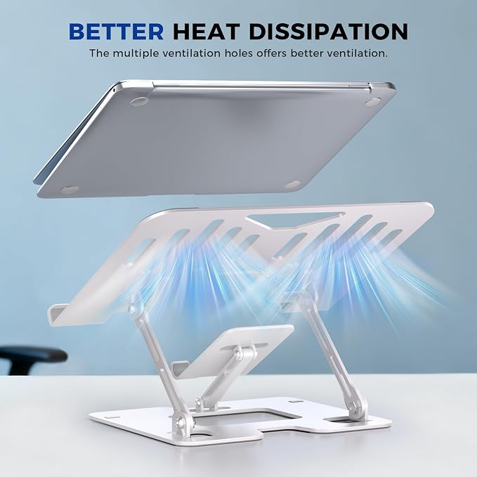 Ergonomic 2-in-1 Laptop Phone Stand for Desk, Adjustable Riser, Sturdy and Portable, Fits All Laptops and Phone（White） - Image 5