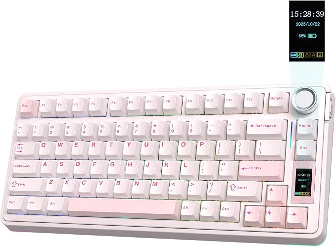 EPOMAKER X Aula EA75 MAX Wireless Gaming Keyboard with Screen & Knob | 5000mAh, Hot-Swap, Lubed Switches, RGB Backlit, Creamy Gasket, 75% Mechanical Keyboard (Pink, Reaper Switch) by EPOMAKER