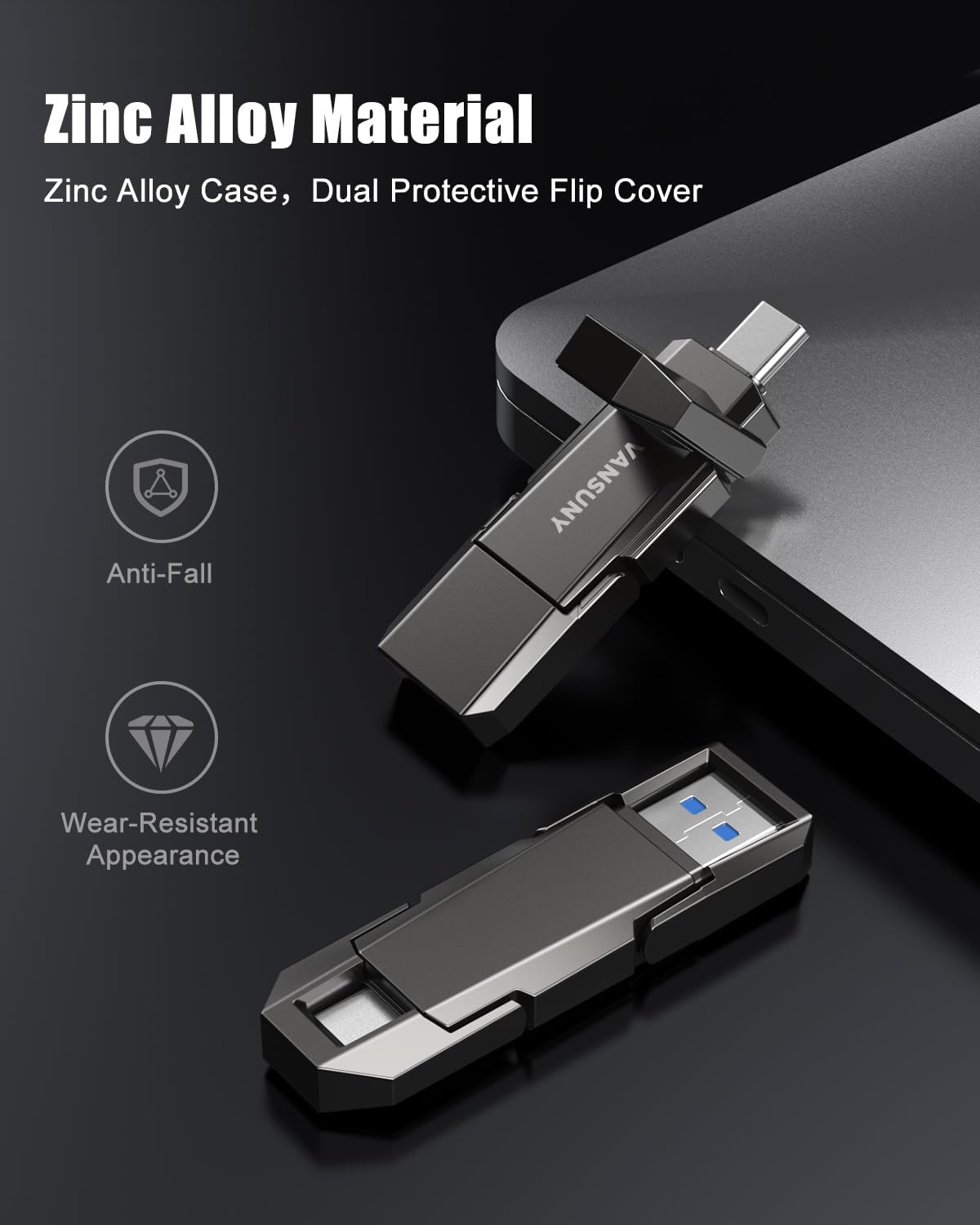 Vansuny 1TB Portable External Hard Drive Up to 500MB/s USB Solid State Drive USB 3.2 Dual SSD for Android Phone Tablet Laptop MacBook PC - Image 4