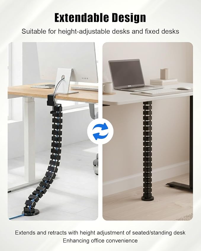 Desk Vertebrae Cable Management Spine Kit Fit for Sit Stand Desk | Adjustable Quad Entry Flexible Cord Organizer, No Drill Clamp-On Under Desk Modular Cable Control with Steel Base - Image 3