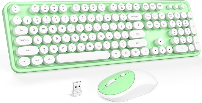MOFII Wireless Keyboard and Mouse Combo, 2.4GHz Full Size Typewriter Keyboard Round Keys, USB Receiver for Laptop, PC, Desktop, Windows (Green White) by MOFII