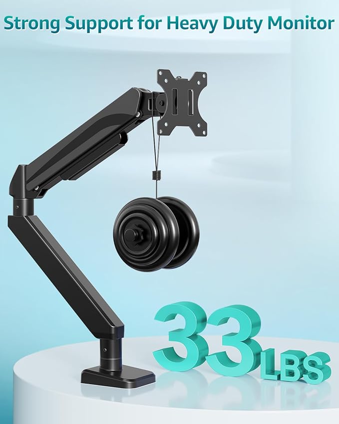 Heavy Duty Single Monitor Arm for Max 42 Inch Hold up to 33 lbs | Monitor Mount Desk Mount Height Adjustable Ultrawide Monitors Stand VESA Mount 70/100 - Image 2