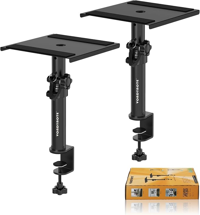 Vondynote Set of 2 Desktop Clamp Speaker Stands Short Studio Monitor Stands Height Adjustable | Height Adjustable 9"-14", Desk Mount, for Monitor Speakers Laptop Projector CD Player by Vondynote