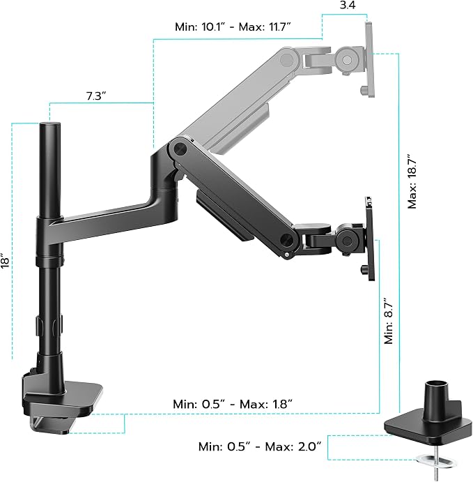 Single Monitor Arm Desk Mount for 17-49 Inch Monitors, Black | Heavy Duty Monitor Mount Stacked Monitor Arm Desk Holds 44 lbs - Image 9