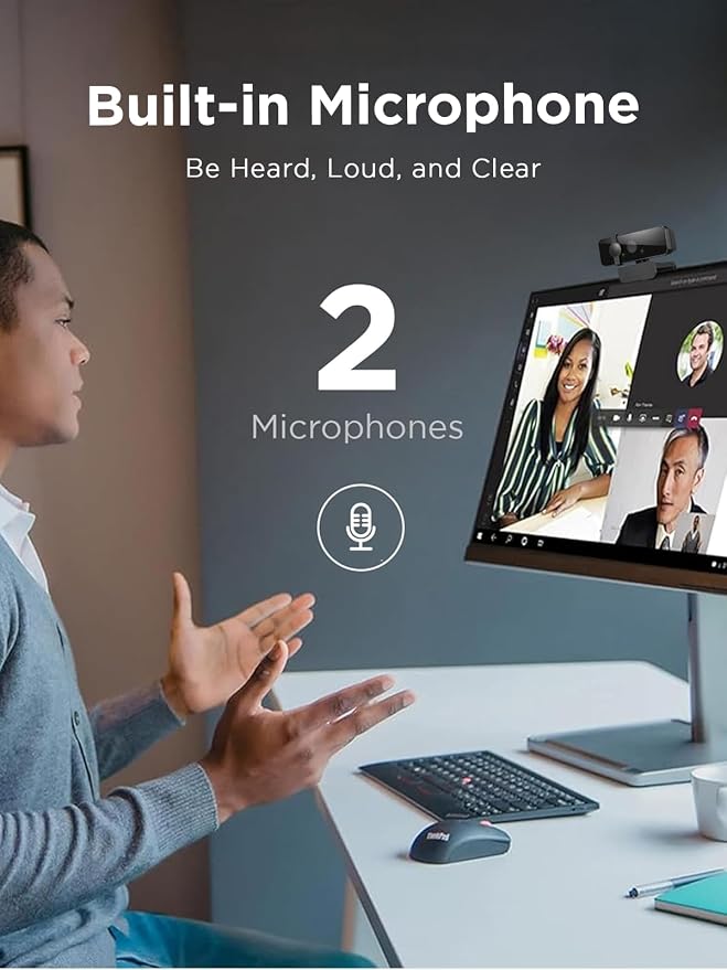 Lenovo 310 FHD Webcam, 1080p, FHD Resolution @30 FPS, Plug-and Play USB Connectivity, 1.8M Cable, 2 Integrated Microphones, External Privacy Shutter, Black - Image 6