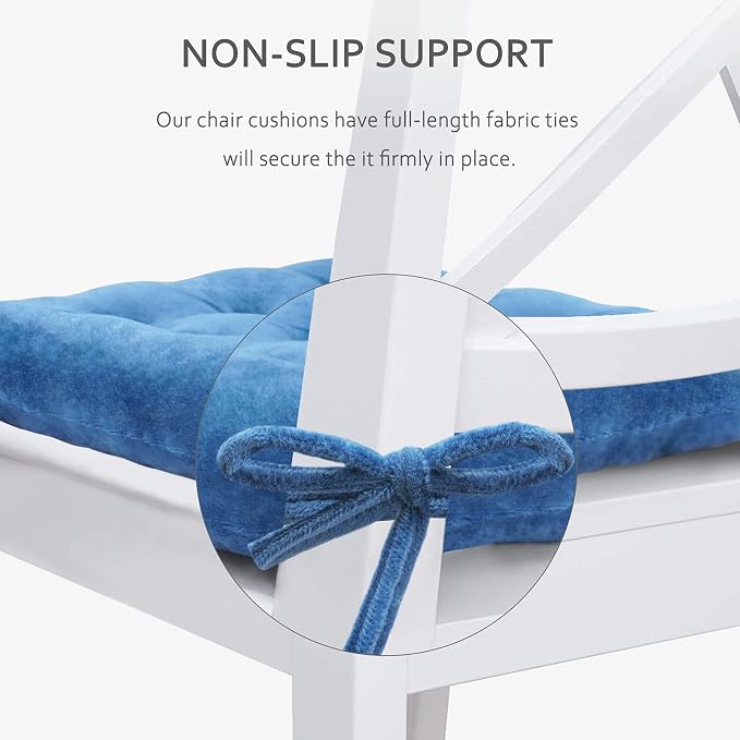 ELFJOY Set of 4 Square Chair Pads Indoor Seat Cushions Pillows with Ties Thick Soft Seat Cushion for Kitchen Dining Office Chair (18.8", Navy) - Image 5