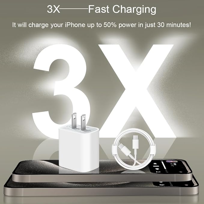 iPhone 17 16 15 Charger Fast Charging 2+2Pack 20W USB C Wall Charger with Extra Long 10FT Fast Charging Cable Compatible with iPhone 17/17 Air/17 Pro/17 Pro Max/iPhone 16/15 Series, iPad Pro/AirPods - Image 2