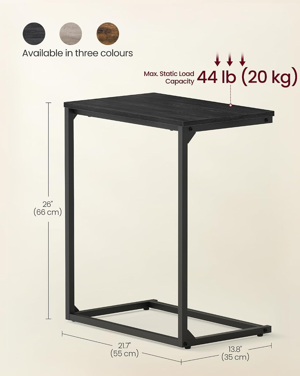 VASAGLE C Shape End Table for Couch or Sofa, Industrial Small Side Table - Image 3