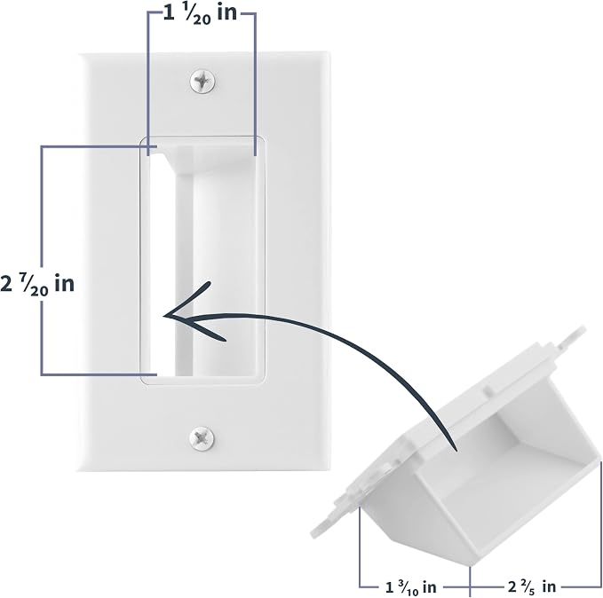Recessed Cable Wall Plate for Behind Wall Cable Management - White Wall Plate Cable Pass Through with Low Voltage Mounting Bracket to Hide TV Cords for Wall Mount TV, Side Opening, 2 pack - Image 2