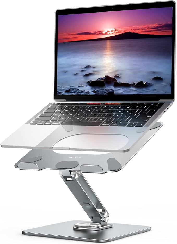 BESIGN LSX7 Laptop Stand with 360 Rotating Base, Ergonomic Adjustable Notebook Riser, Foldable Computer Holder Compatible with 10-15.6" Laptops (Gray) - Image 2