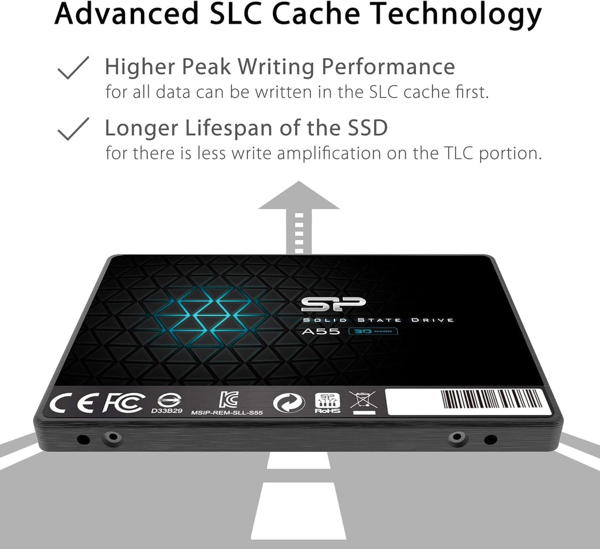 Silicon Power 1TB SSD 3D NAND A55 SLC Cache Performance Boost SATA III 2.5" 7mm (0.28") SSD Internal Solid State Drive (SU001TBSS3A55S25EC) - Image 4