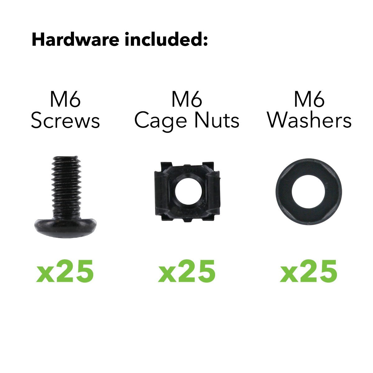 Navepoint M6 Cage Nuts and Screws for Rack Mount Server Shelves Cabinets Set of 25 - Image 2
