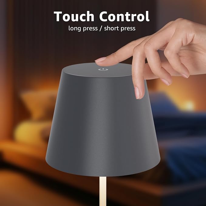 uuffoo 2 Pack Cordless Table Lamp Rechargeable 5000mAH Battery Operated Lights Touch Control LED Portable Desk Lamps 3 Color Dimming for Outdoor Coffee Bedroom Kitchen (Gray) - Image 7