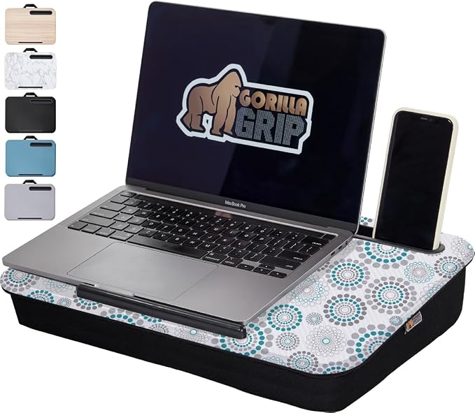 GORILLA GRIP Laptop Lap Desk with Phone Holder, Pillow Cushion Desks Fit Laptops up to 15.6", Tray Ledge Keep Computers in Place, Portable Travel Workstation Essentials for Home, Dorm, Spiral Pattern by Unknown