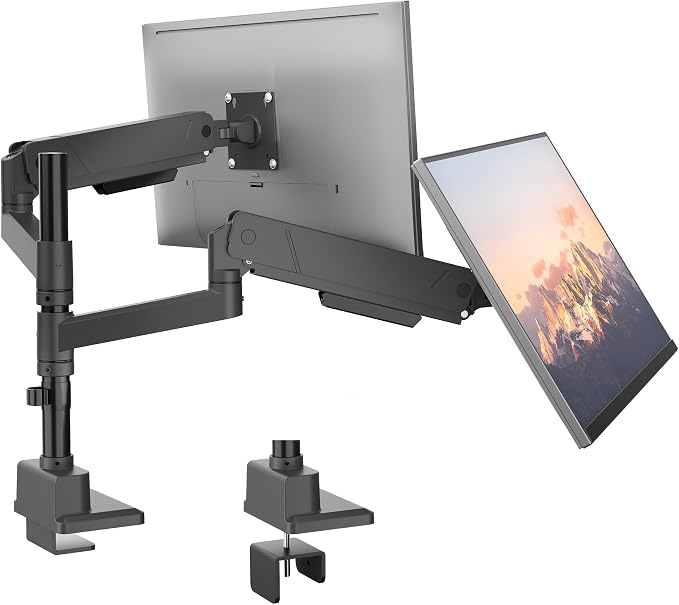 monTEK Dual Monitor Mount Tall Monitor arms for 17 to 35 Inch Screen | Adjustable Heavy Duty Monitor Desk Mount for 2 Monitors, Holds 35 Lbs, with Cable Management, VESA 75/100mm by monTEK