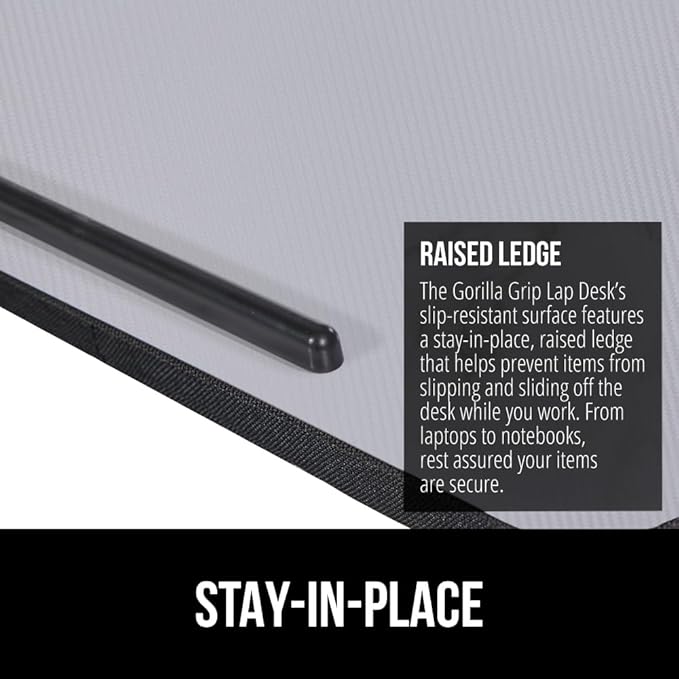 GORILLA GRIP Laptop Lap Desk with Phone Holder, Pillow Cushion Desks Fit Laptops up to 15.6", Tray Ledge Keep Computers in Place, Portable Travel Workstation Essentials for Home, Dorm Room, Gray - Image 3