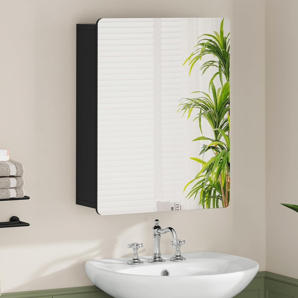 Medicine Cabinet Mirror with 2 Adjustable Shelves, Bathroom Mirror with Storage, Recessed or Wall Mount Bathroom Cabinet, Black by TEENFON