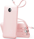 VRURC Portable Charger 20000mAh 4-Built-in-Cable Fast Charging Power Bank | Battery Protection,Flight-Approved,USB-C Cable,22.5W PD,Slim,Travel Essentials,Battery Pack for iPad,iPhone,Galaxy,Pink by Home