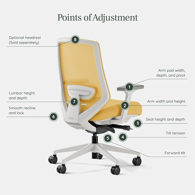 Branch Ergonomic Chair Pro, Mesh Office Chair with 14 Points of Adjustment | Height, Depth and Tilt Adjustable, 5D Armrests, Forward Tilt, Smooth Recline, and Lumbar Support, Spark - Image 4