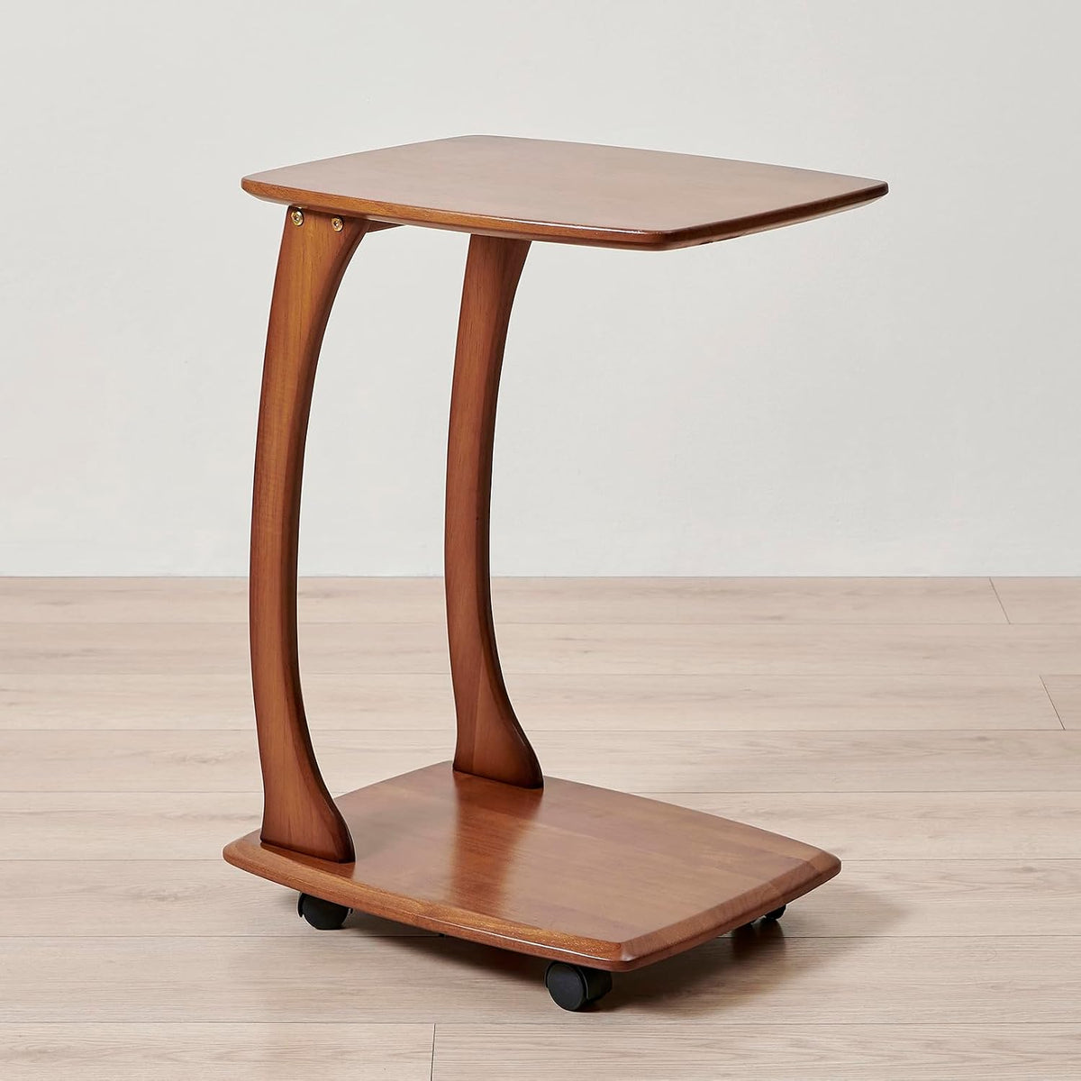 Solid Wood C Shaped End Table with Wheels,Walnut Color(13.7"W) - Image 8