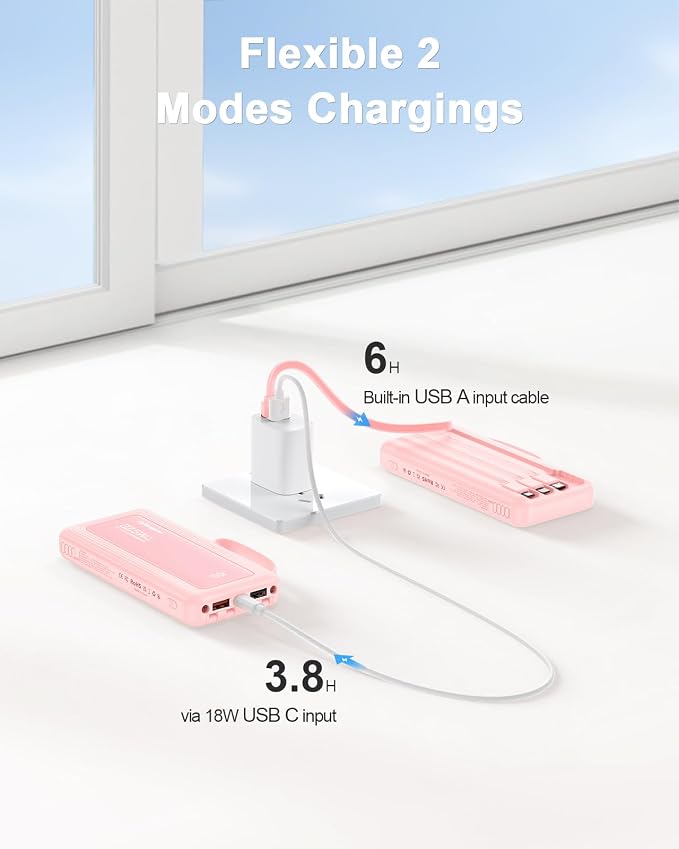 Portable Charger with Built in Cables, Slim 10000mAh Fast Charging 22.5W Power Bank USB C LED Display Battery Pack 6 Outputs & 2 Inputs for iPhone Samsung Pixel LG Moto iPad - Image 7