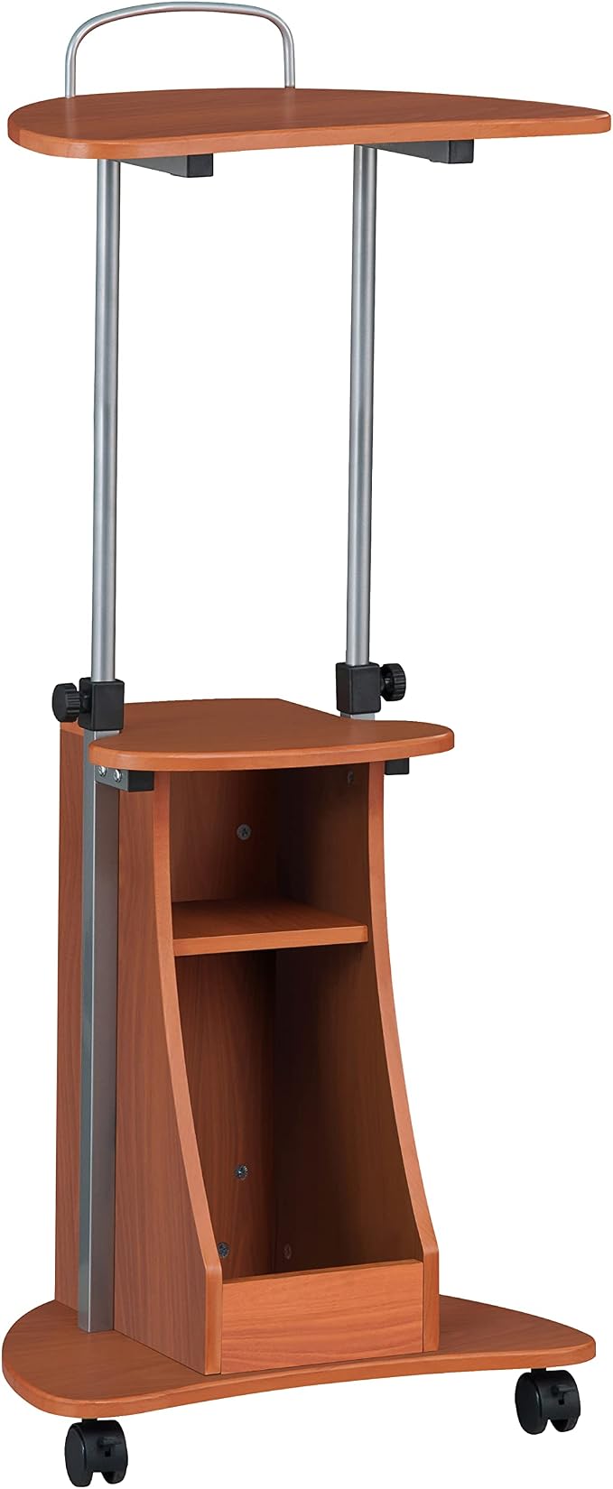 Adjustable Height Laptop Cart With Storage. Color: Woodgrain | Adjustable height rolling laptop cart with storage drawer, open shelf, wheels, sit‑stand design for office or medical use - Image 5