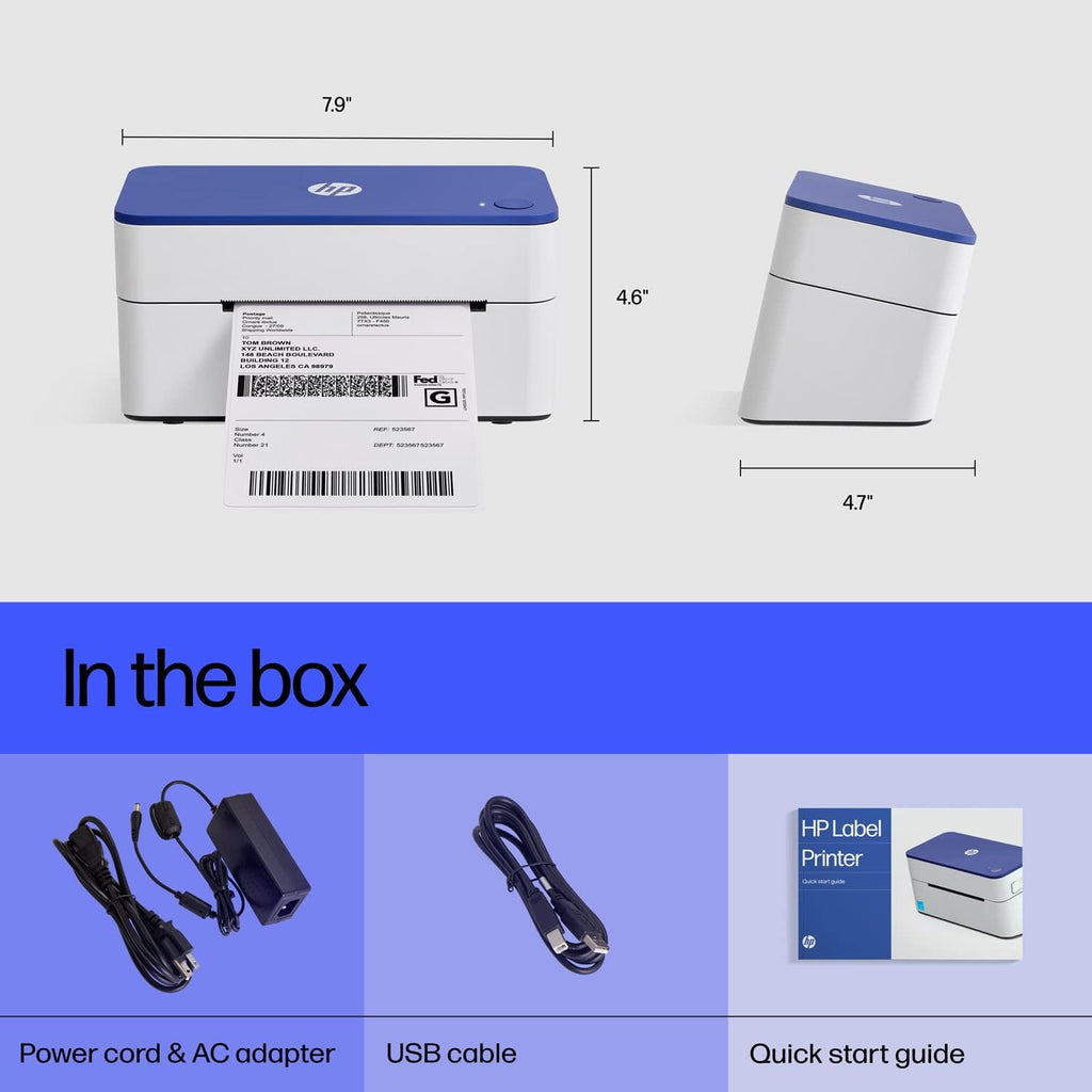 HP Shipping Label Printer, Commercial Grade Direct Thermal, Compact & Easy-to-use, High-Speed 300 DPI, Barcode, Compatible with, UPS, Ebay, ShipStation More, HPKE103, 7.9''x 4.6'' x 4.7'', white - Image 3