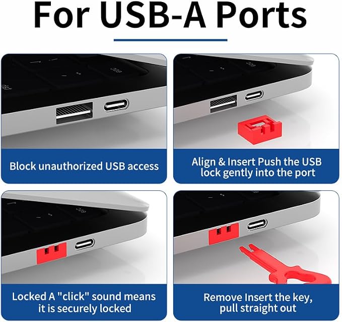 2026 New 100‑Pack USB‑A Color‑Coded Port Security Locks with 5 Keys (Red) - Image 6