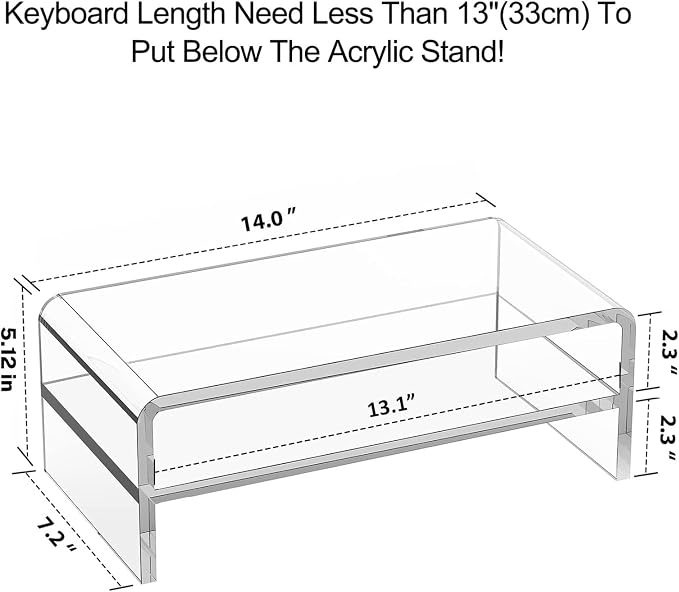 Egchi Acrylic Monitor Stand, 2 Tiers Clear Monitor Riser Computer Stand for Office, Home, Office, 5.12 Inches Hight PC Desk Stand for Keyboard Storage, Premium Platform for Laptop Printer TV Screen | for Office, Home, Office, PC Desk Stand for Keyboard... - Image 2