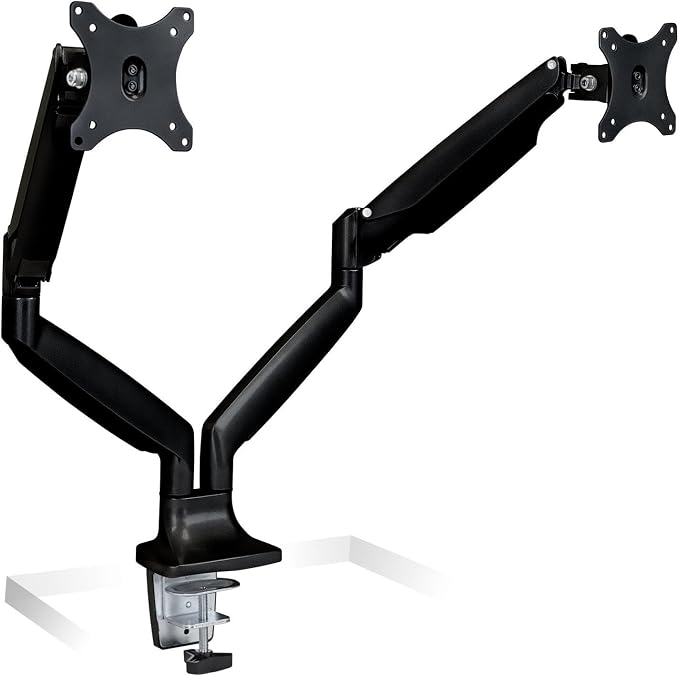 Mount-It! Dual Monitor Arm Mount | Desk Stand | Two Articulating Gas Spring Height Adjustable Arms | Fits 2 x 24 27 29 30 32 Inch VESA 75 100 Compatible Screens | C-Clamp and Grommet Bases (Black) - Image 2