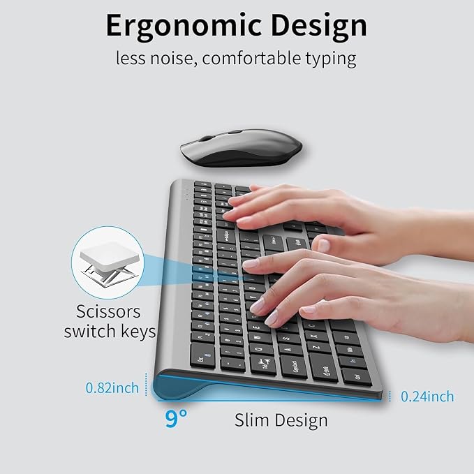 Slim Silent Full Size Wireless Keyboard Mouse Combo Grey2 Pack | With calculator key, 2400 DPI quiet mouse, USB cordless set, compatible with Windows, Mac, Laptop & PC - Image 5