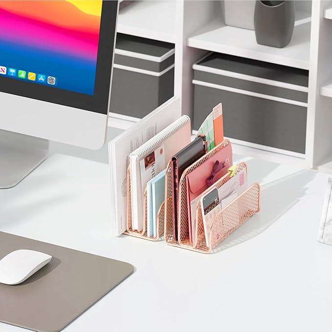 gianotter Mail Organizer Countertop | Mail Sorter with 3-Slot Mail Holder Letter Holder for Desk Bill Organizer for Office Receipts and Letter Storage(Rose Gold) - Image 7