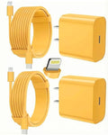 iPhone Charger Fast Charging, USB C Charger Block, 6FT/10FT Lightning Cable | For Apple iPhone 14/13/12/11 Series, 2-Pack USB C to Lightning Cables, AirPods with Lightning Charging Case,Yellow by Unknown