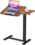 DUMOS Adjustable Bedside Overbed Table with Wheels, Brown | Laptop Standing Desk with Tilting Top Height, Mobile Rolling Computer Cart for Hospital Home Bedroom Use by DumosLifestyle