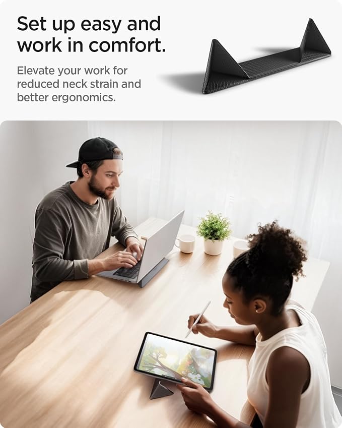 Spigen Slim Fold Portable Laptop Stand Keyboard Riser Foldable Ergonomic Angle Lift Anti-Slip Compatible with MacBook Neo, MacBook Air, MacBook Pro 11"-16" and iPad/Air/Pro and More - Black (LD201-S4) | Ergonomic Angle Lift Anti-Slip for MacBook Neo, M... - Image 3
