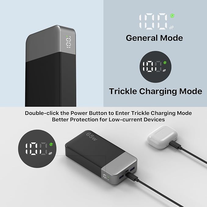NOBIS Portable Charger 20000mAh 65W Power Bank Fast Charging | 2C+2A Battery Pank with Digital Display, Dual USB-C Fast Charging for Laptop, Phone, Tablet, On-the-Go External Battery Pack - Image 4