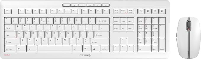 CHERRY Stream Desktop, Wireless Keyboard & Mouse Combo, 2.4 GHz Connection, Quiet Keys, Slim Design, Comfortable Writing, Battery-Powered, QWERTY, White-Gray by CHERRY