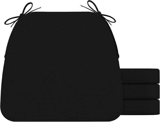 AAAAAcessories D-Shaped Chair Cushions, 2" Thick Dining Chair Pads with Ties and Removable, Machine-Washable Cover, 17" x 16", Set of 4, Black by AAAAAcessories