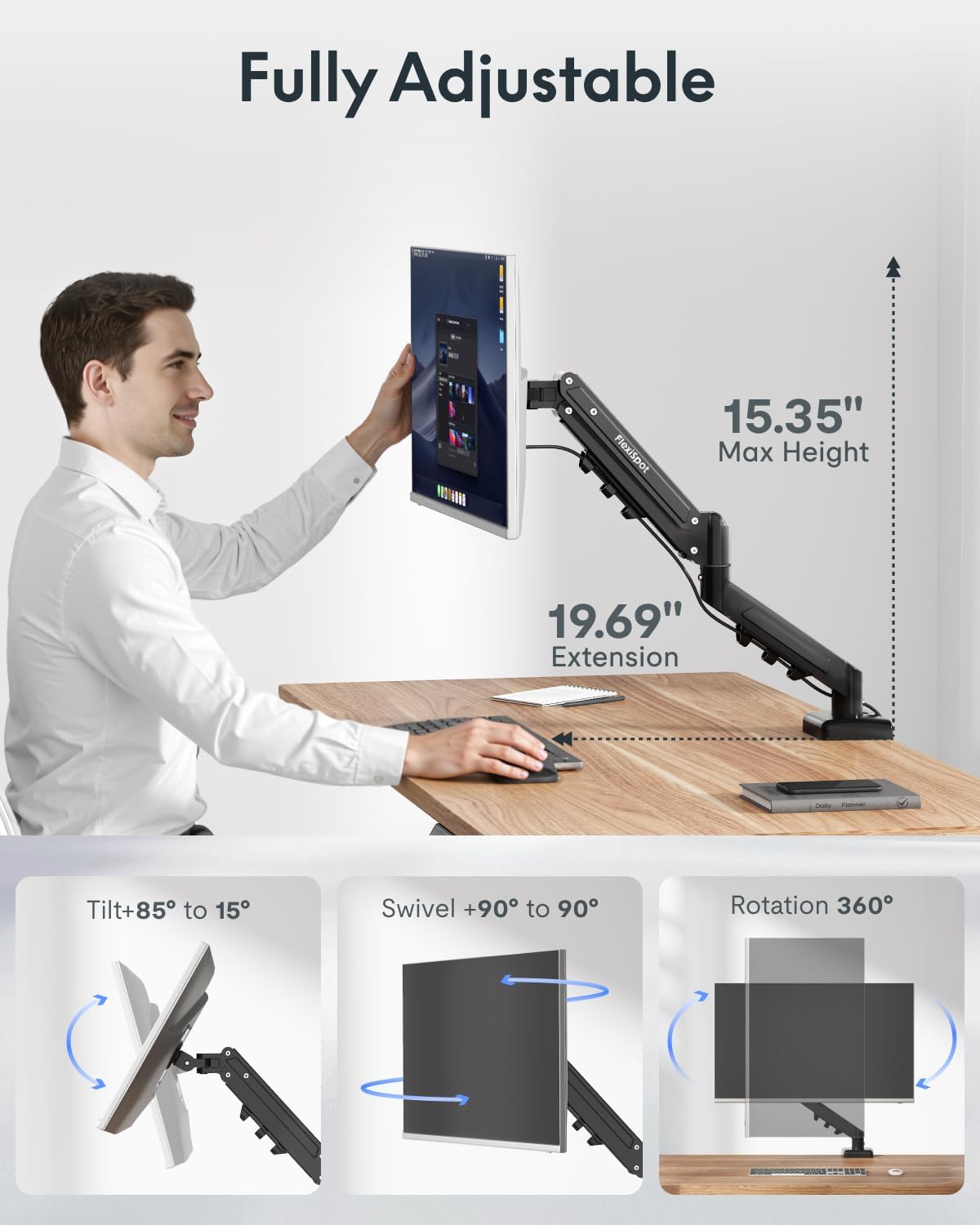 FLEXISPOT EN2 55"x28" Standing Desk Bundle with Monitor Mount, Rustic Brown - Image 3